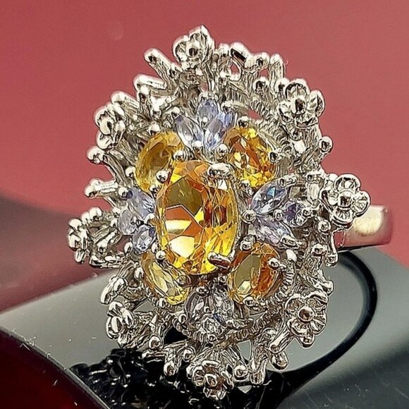 Natural Citrine 10x8mm, Tanzanite 925 Sterling Silver Ring Size 8 - Picture 5 of 11